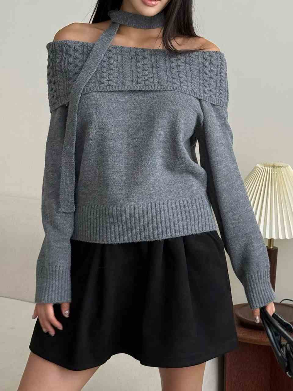 BLUSHER東大門直郵女裝新品推薦熱賣休閑26春夏針織衫含脖帶BLUSHER針織衫