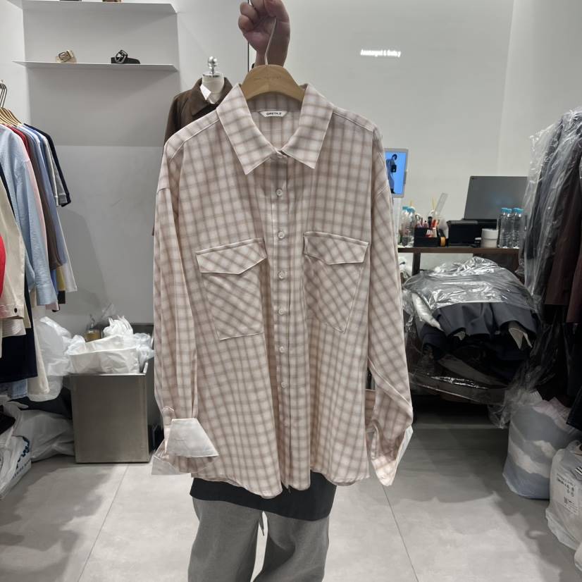 ANN MARGRET韓國直郵女士新品職業襯衫蕾絲衫口袋格子GRETA.Y襯衫/蕾絲衫