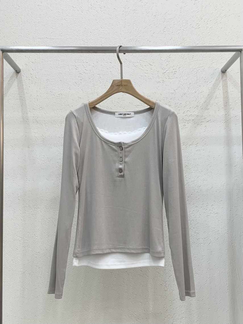 LIGHT AND SALT東大門實拍女裝新款職業熱賣長袖T恤假兩件LIGHT AND SALT長袖T恤