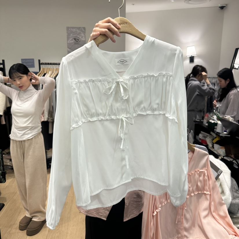 M.G.N東大門代購女裝新款26春夏職業時尚襯衫蕾絲衫褶皺MAGNET襯衫/蕾絲衫