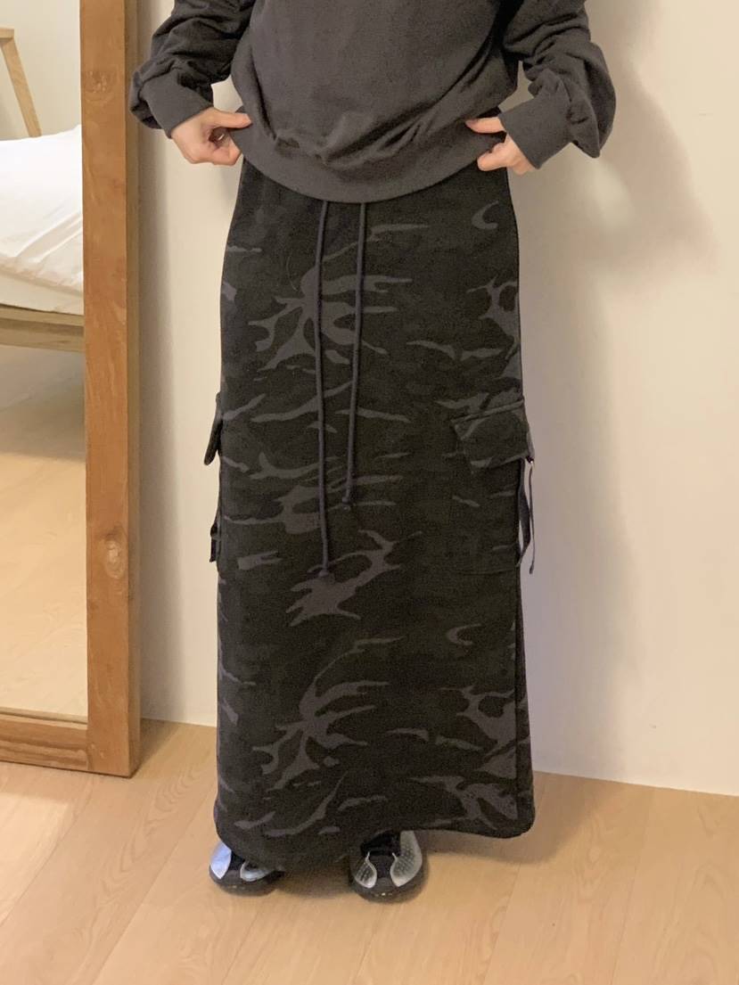 PLANTS ON GRAY韓國代購女裝新款熱賣26春季長裙口袋迷彩PLANTS ON GRAY長裙