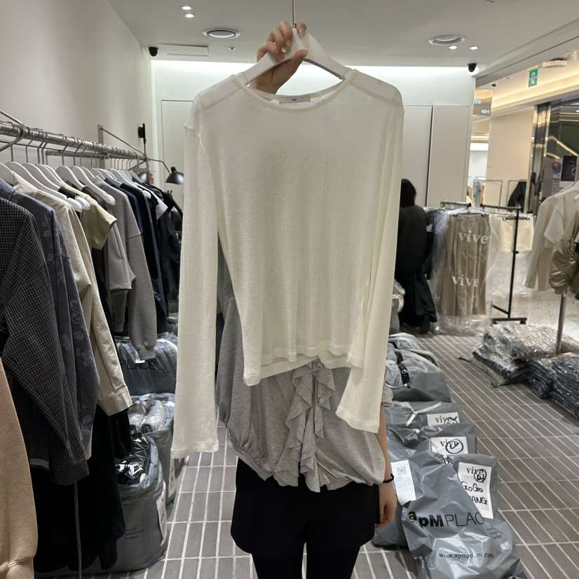 VIVE韓國代購女裝新款休閑人氣時尚真品職業熱賣26春夏長袖T恤VIVE長袖T恤