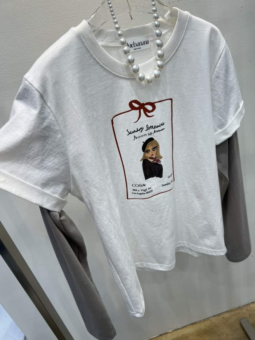 BLUE BANANA韓國直郵女裝新品休閑長袖T恤不含項鏈假兩件BLUE BANANA長袖T恤