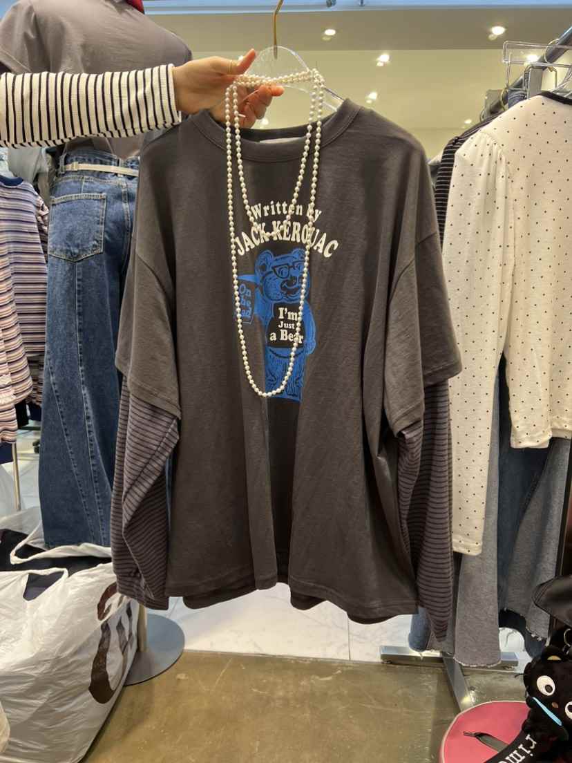 BLUE BANANA東大門實拍女士新款推薦長袖T恤不含項鏈假兩件BLUE BANANA長袖T恤