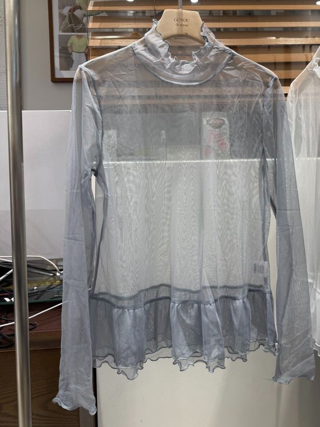 DE GO YOU韓國直郵女士新品休閑熱賣襯衫蕾絲衫荷葉邊透視DE GO YOU襯衫/蕾絲衫