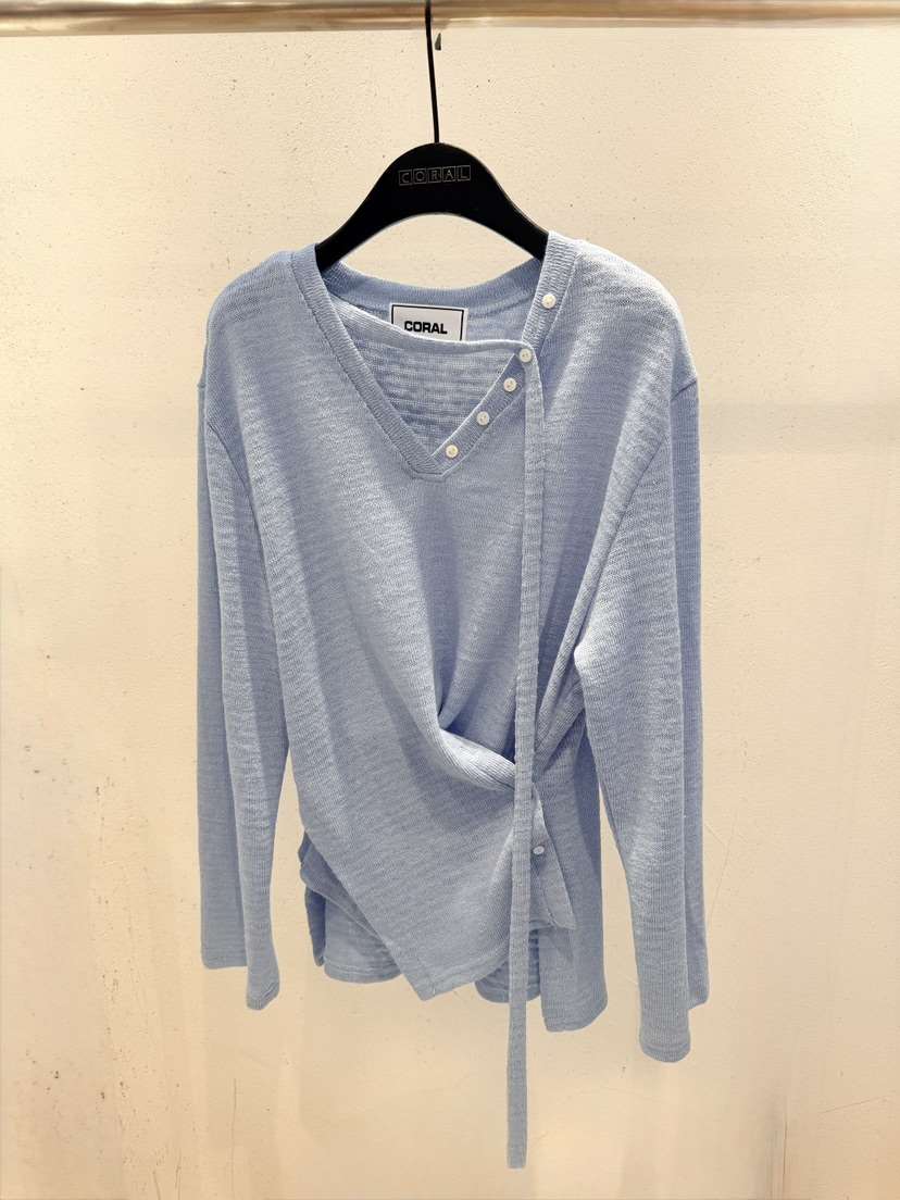 CORAL東大門代購女裝新品人氣熱賣職業休閑推薦長袖T恤紐扣CORAL長袖T恤