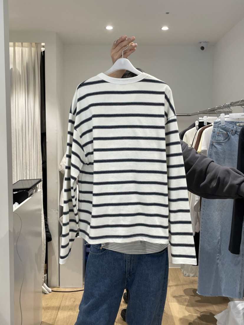 TAF東大門實拍女士新款推薦職業熱賣真品26春夏長袖T恤條紋TAF長袖T恤