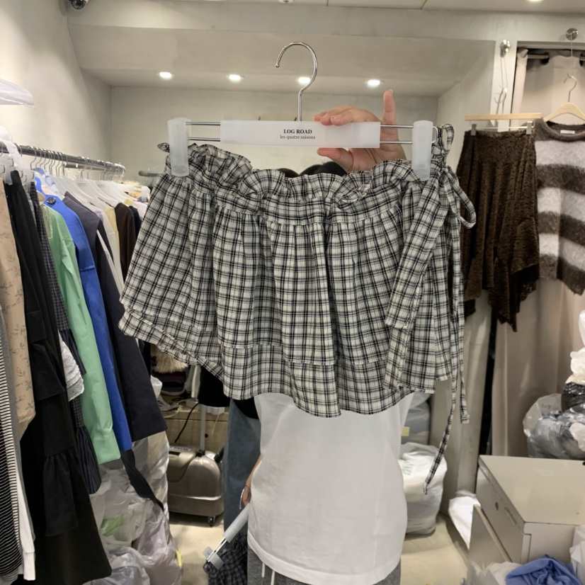 LOGROAD東大門實拍女士新品時尚職業真品人氣短裙荷葉邊格紋LOG ROAD短裙
