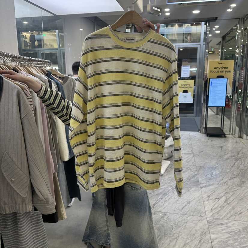 FOUNDATION韓國代購女士新品職業休閑26春夏推薦長袖T恤條紋FOUNDATION長袖T恤