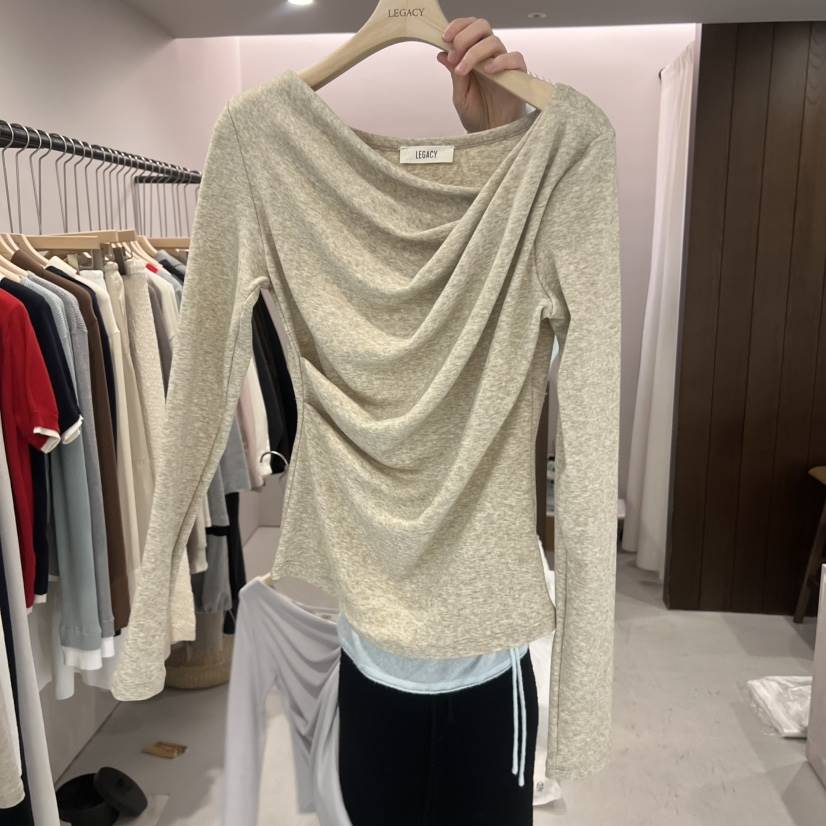 LEGACY東大門代購女裝新品真品職業26春夏時尚長袖T恤褶皺LEGACY長袖T恤