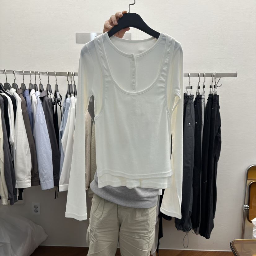 MOANA東大門實拍女裝新品職業休閑熱賣26春夏長袖T恤假兩件MOANA長袖T恤