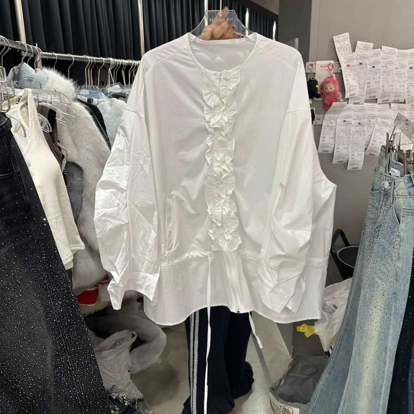 MOMAZU東大門直郵女裝新款職業襯衫蕾絲衫荷葉邊系帶拉鏈MOMAZU襯衫/蕾絲衫