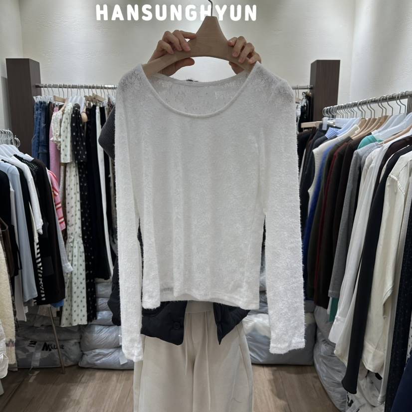 HANSUNGHYUN東大門代購女士新款推薦休閑襯衫蕾絲衫花朵透視HANSUNGHYUN襯衫/蕾絲衫
