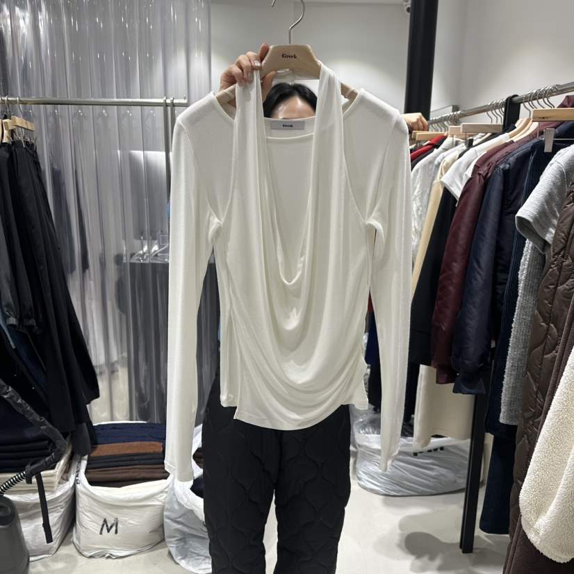 GREEK東大門代購女士新品休閑推薦時尚長袖T恤假兩件披肩GREEK長袖T恤