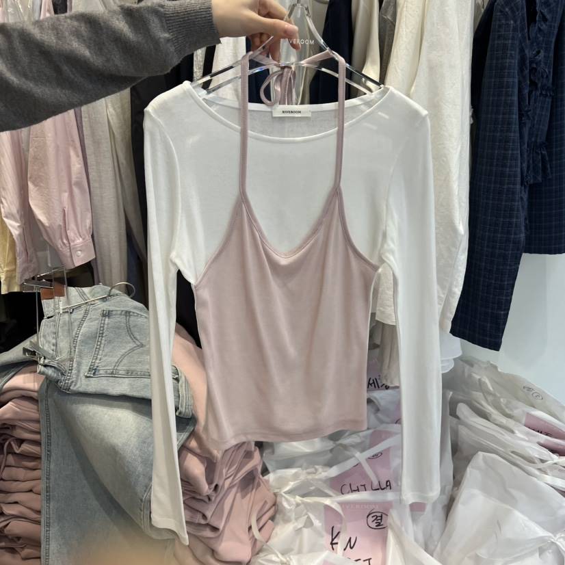 RIVEROOM韓國代購女士新款推薦真品職業休閑長袖T恤假兩件RIVEROOM長袖T恤