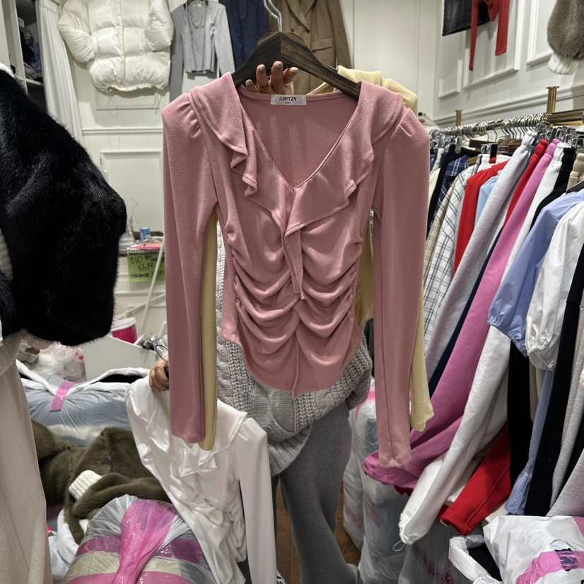 J.RITZY東大門代購女裝新品職業26春夏休閑人氣長袖T恤褶皺J.RITZY長袖T恤