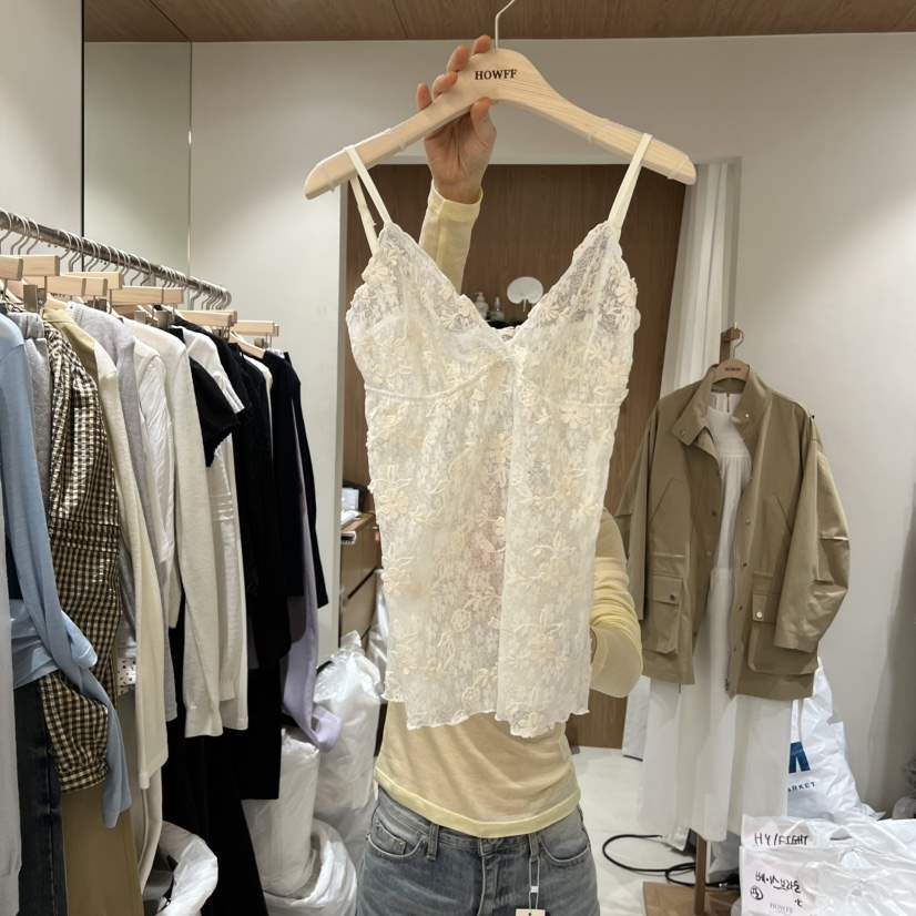 HOWFF東大門代購女裝新款26春夏職業人氣吊帶背心刺繡蕾絲HOWFF吊帶/背心