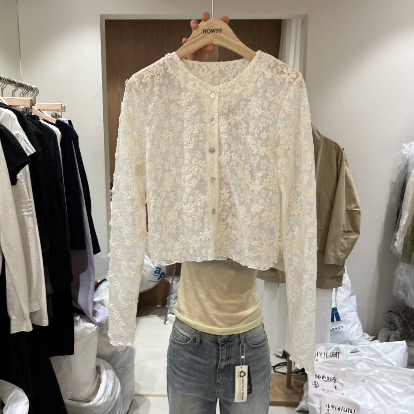 HOWFF韓國代購女裝新品時尚真品26春夏襯衫蕾絲衫刺繡蕾絲開衫HOWFF襯衫/蕾絲衫