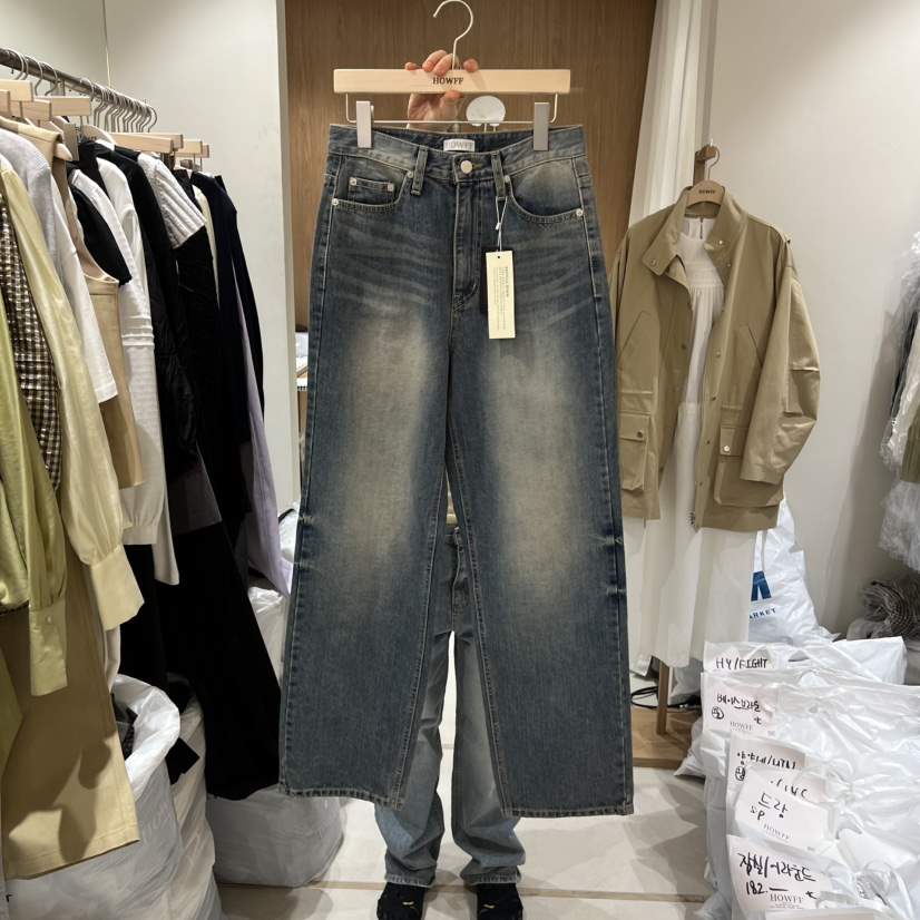HOWFF韓國代購女士新品26春夏職業推薦牛仔褲水洗牛仔布復古HOWFF牛仔褲