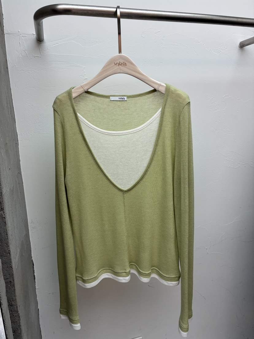 Verbena韓國直郵女士新品休閑職業真品人氣26春夏長袖T恤V領Verbena長袖T恤