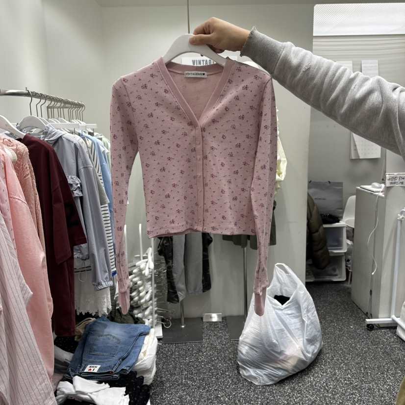 VINTAGE 888韓國直郵女士新款人氣休閑針織衫華夫格開衫VINTAGE888/TRIPLE EIGHT針織衫