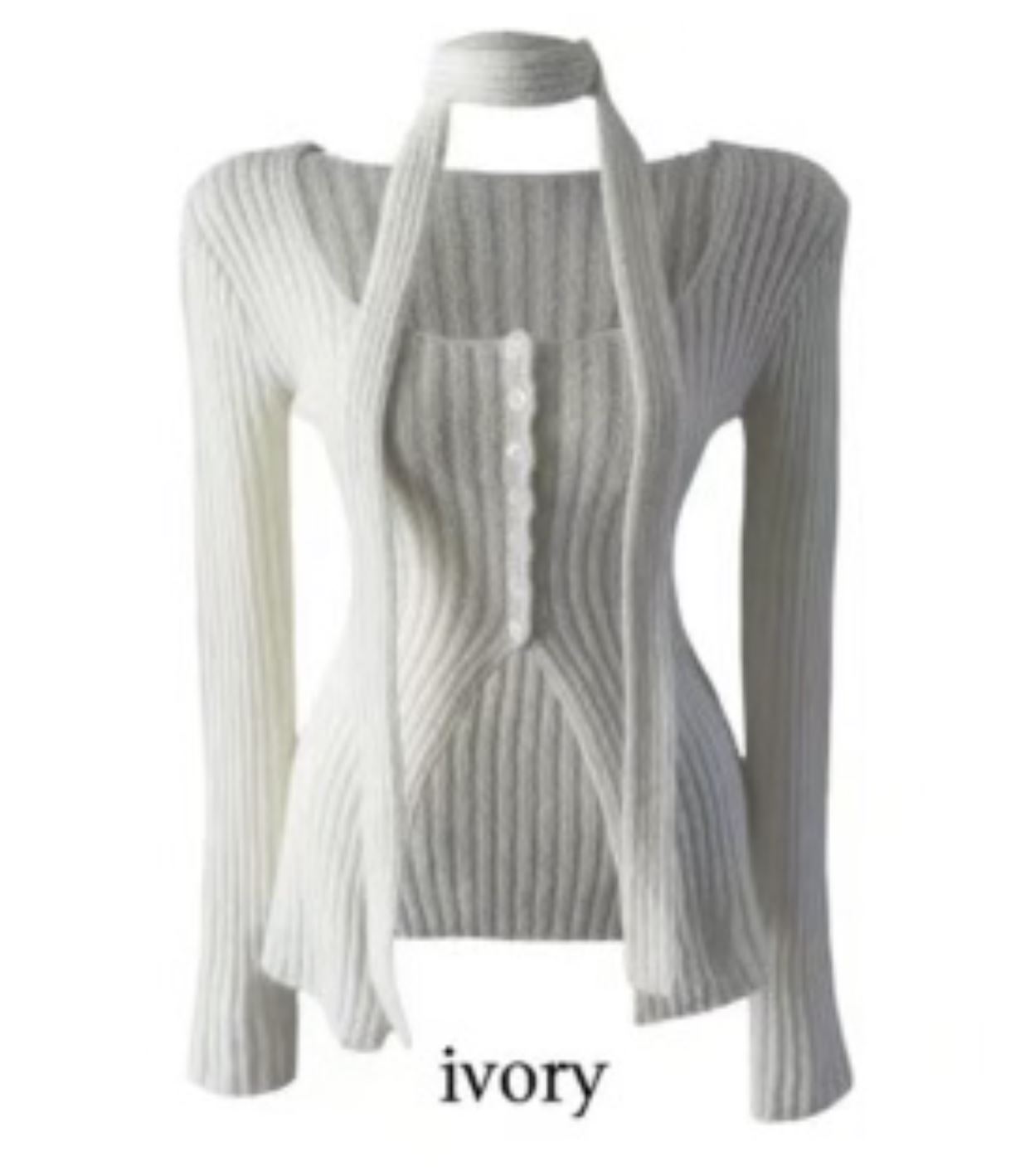 BUTTON 12東大門代購女裝新款真品時尚休閑針織衫含脖帶BUTTON 12針織衫