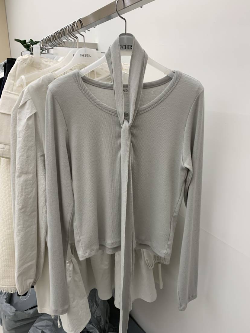 ESCHER韓國直郵女裝新款休閑時尚真品26春夏長袖T恤含脖帶ESCHER長袖T恤