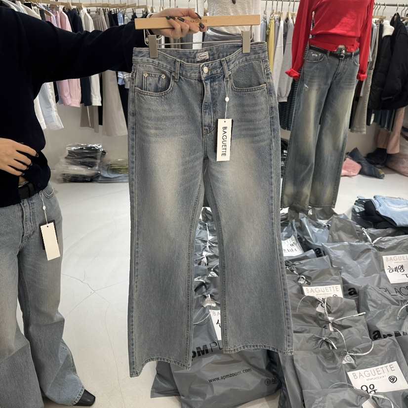 BAGUETTE-P東大門代購女裝新品真品職業休閑26春夏牛仔褲喇叭BAGUETTE-P牛仔褲