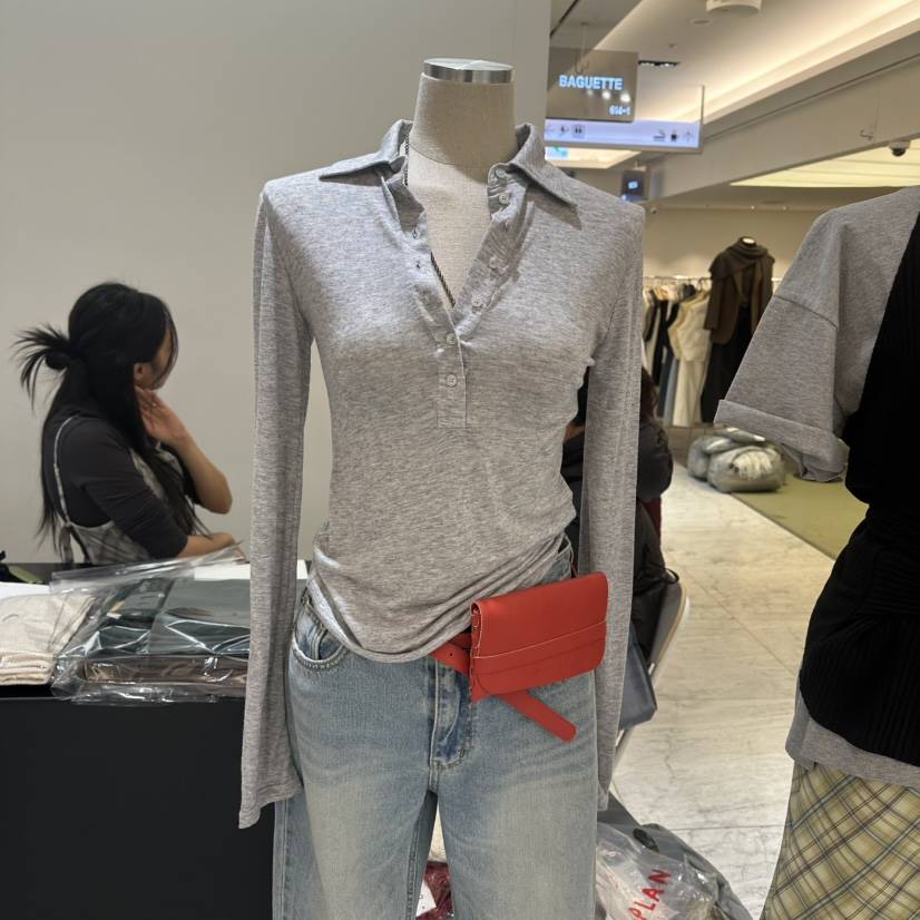 BAGUETTE-P東大門代購女裝新品休閑熱賣時尚長袖T恤天絲BAGUETTE-P長袖T恤