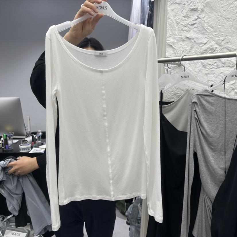 NOVUS東大門實拍女士新品真品職業熱賣休閑長袖T恤V領透明NOVUS長袖T恤