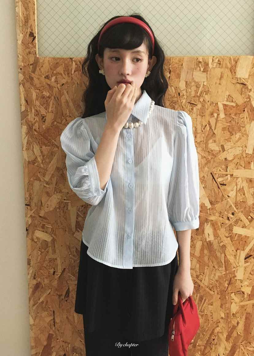 BY CHAPTER韓國直郵女士新品時尚熱賣人氣襯衫蕾絲衫泡泡袖BY Chapter襯衫/蕾絲衫