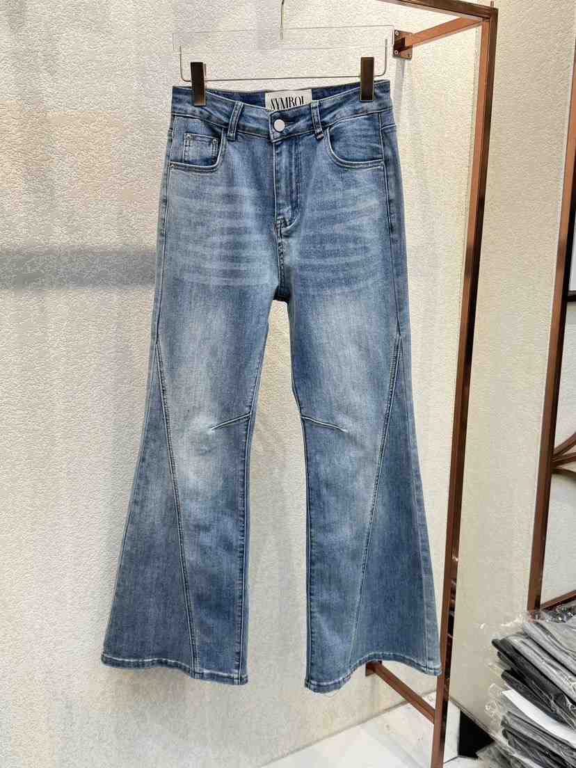 SYMBOL韓國代購女裝新款職業人氣時尚真品牛仔褲喇叭褶裥SYMBOL牛仔褲
