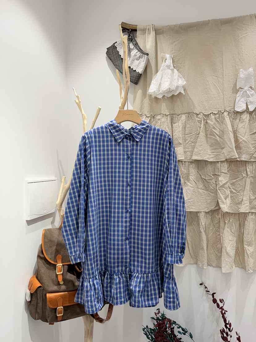 BLOOM東大門實拍女士新品職業休閑真品人氣襯衫蕾絲衫格子BLOOM-S襯衫/蕾絲衫