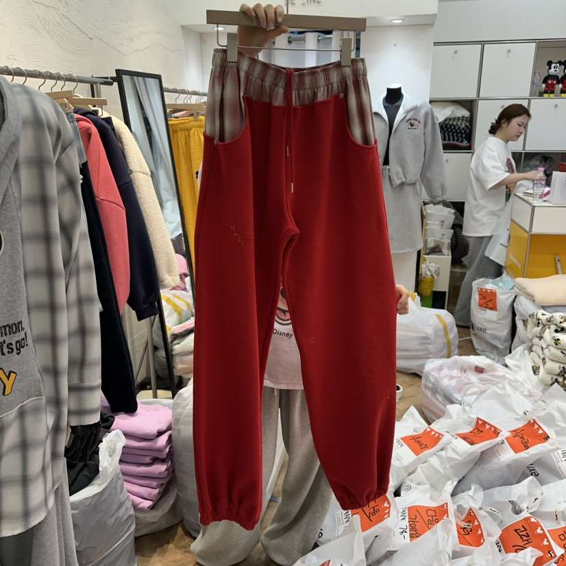 DE LINE東大門實拍女裝新款休閑時尚熱賣推薦休閑褲格紋DE LINE休閑褲