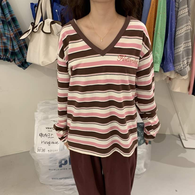 VENTI韓國直郵女士新品人氣休閑職業26春季推薦長袖T恤V領VENTI長袖T恤