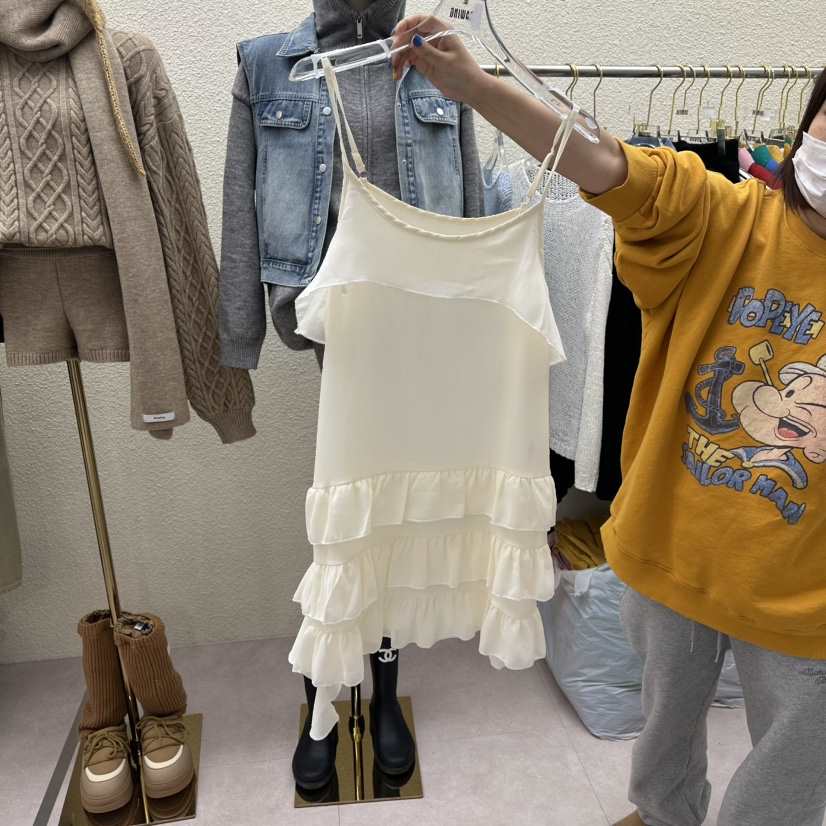 DRAWING韓國直郵女士新款推薦時尚人氣26春季連衣裙荷葉邊DRAWING連衣裙