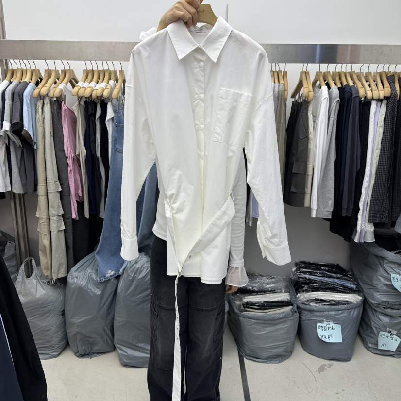 SPECIAL東大門實拍女士新品26春季職業熱賣襯衫蕾絲衫含腰帶SPECIAL襯衫/蕾絲衫