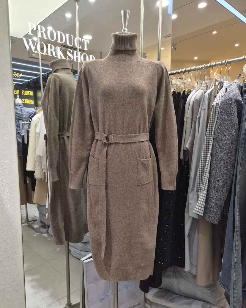 WORK SHOP東大門代購女裝新款推薦熱賣連衣裙含腰帶羊絨Work_shop連衣裙