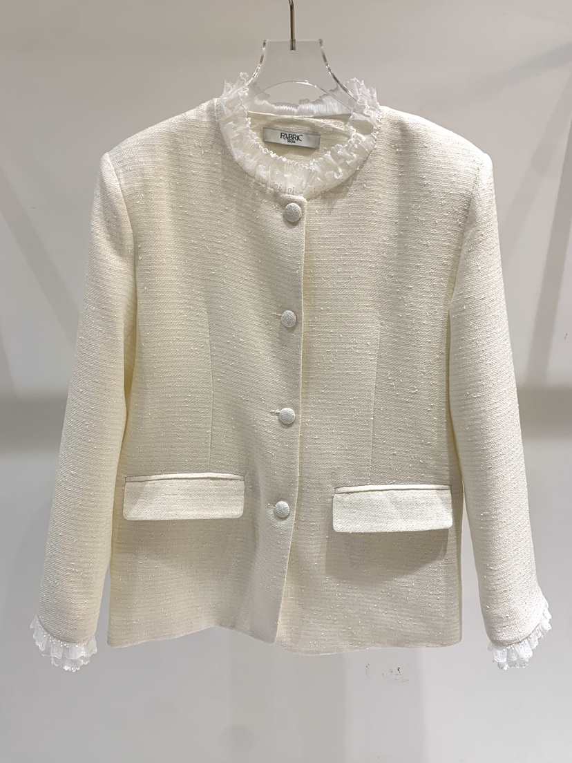 FABRIC東大門代購女士新品26春夏真品人氣夾克粗花呢蕾絲FABRIC夾克