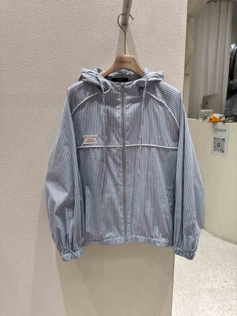 MARKE-P東大門代購女士新款26春季熱賣夾克連帽拉鏈衫格紋MARKE-P夾克