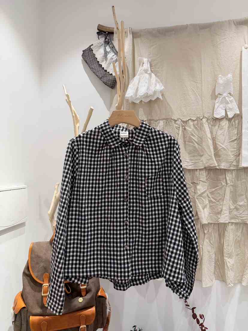 BLOOM東大門直郵女士新款人氣職業26春夏真品襯衫蕾絲衫格子BLOOM-S襯衫/蕾絲衫