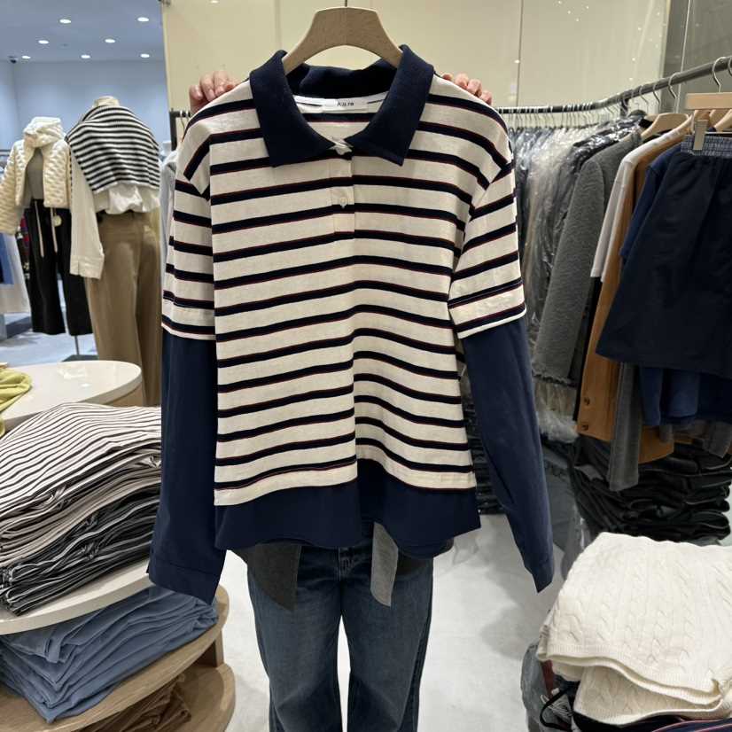 AURA韓國代購女裝新款休閑熱賣時尚26春季人氣長袖T恤假兩件Au ra長袖T恤