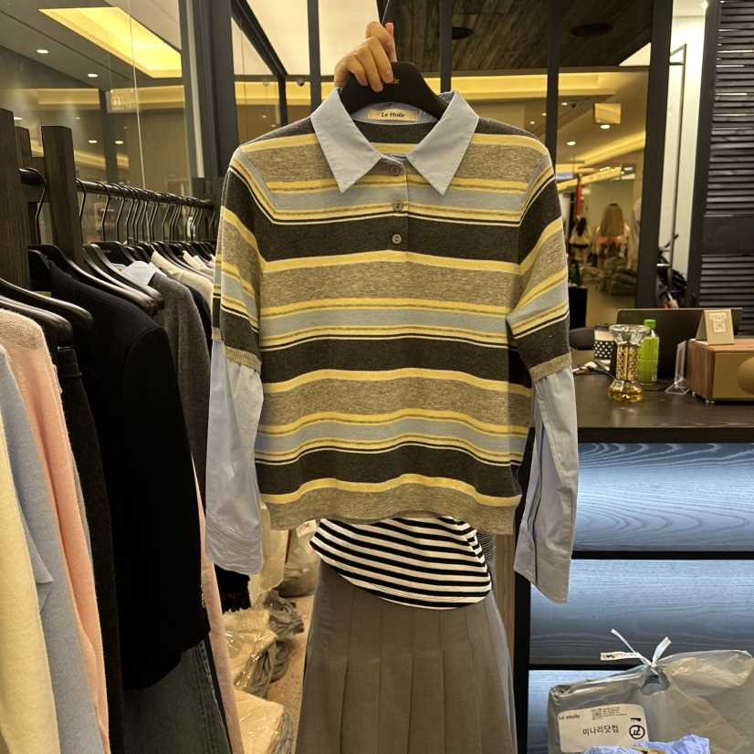 LE ETOILE韓國代購女裝新品時尚人氣26春季襯衫蕾絲衫假兩件LE ETOILE襯衫/蕾絲衫