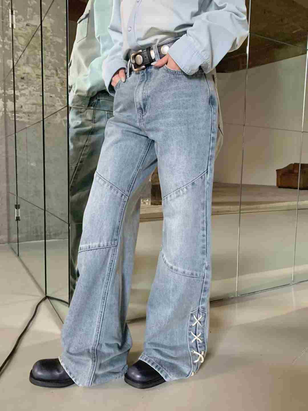 FORMAL東大門代購女士新款26春夏牛仔褲不含腰帶喇叭鏤空FORMAL牛仔褲