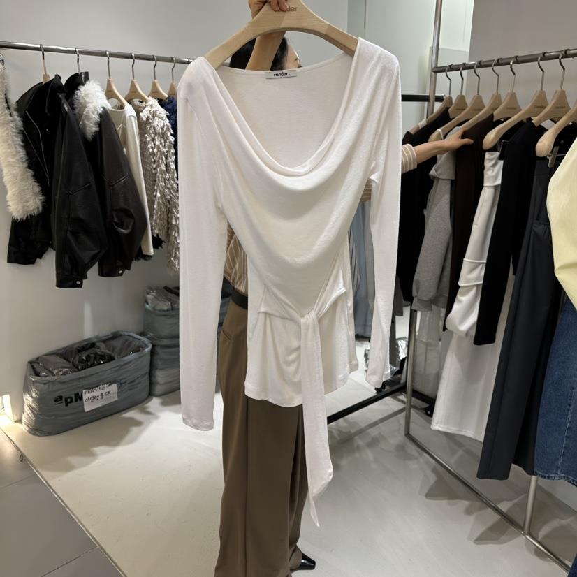 RENDER東大門實拍女裝新款26春夏休閑時尚長袖T恤系帶露肩RENDER長袖T恤
