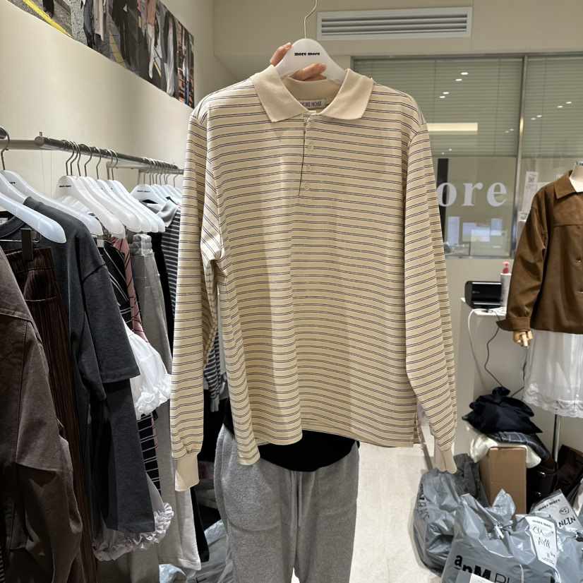 MOREMORE韓國代購女裝新品職業時尚休閑人氣熱賣長袖T恤條紋more more長袖T恤
