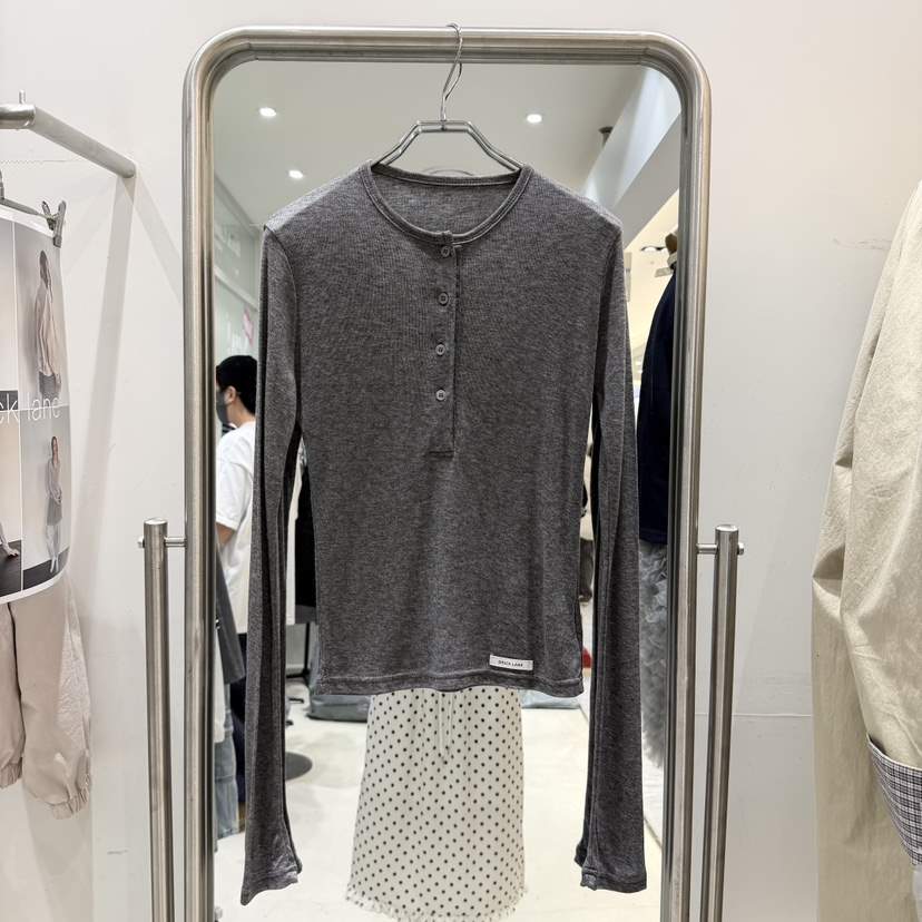 BRICKLANE韓國代購女裝新品時尚休閑熱賣長袖T恤羊毛紐扣BRICKLANE長袖T恤