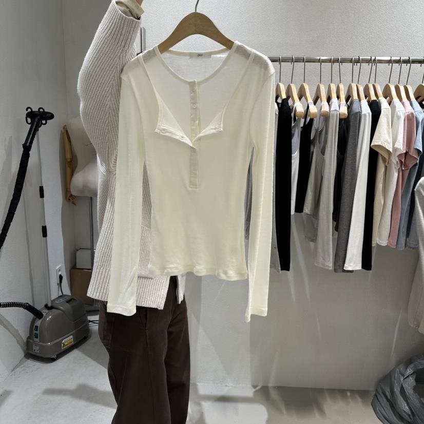 OVU韓國直郵女士新品26春夏時尚職業休閑人氣長袖T恤假兩件OVU長袖T恤