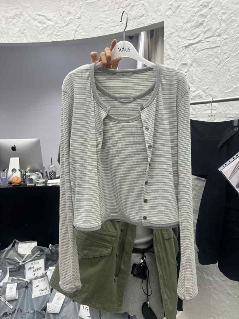 NOVUS東大門代購女裝新款職業時尚26春夏套裝套裝開衫條紋NOVUS套裝