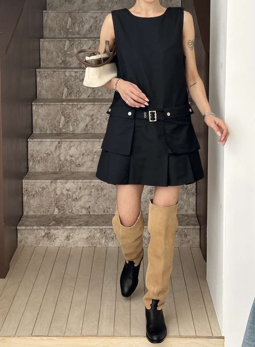 ZEROZERO東大門代購女裝新款休閑熱賣推薦連衣裙口袋褶裥ZEROZERO連衣裙